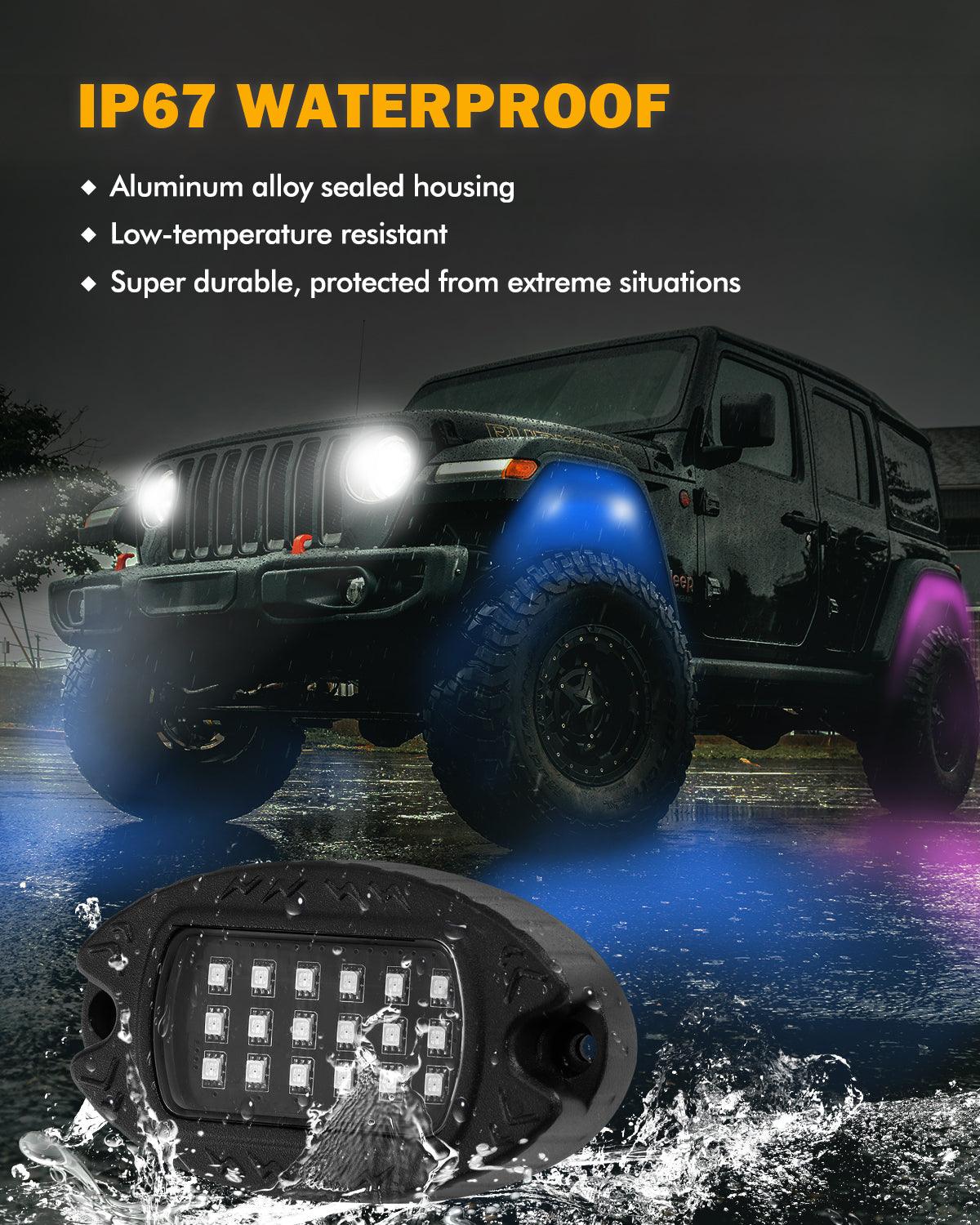 RGB LED Rock Lights Kit with Bluetooth APP & Wireless Remote Control, Multicolor Neon Underglow Lights with Brake Light Function for ATV UTV