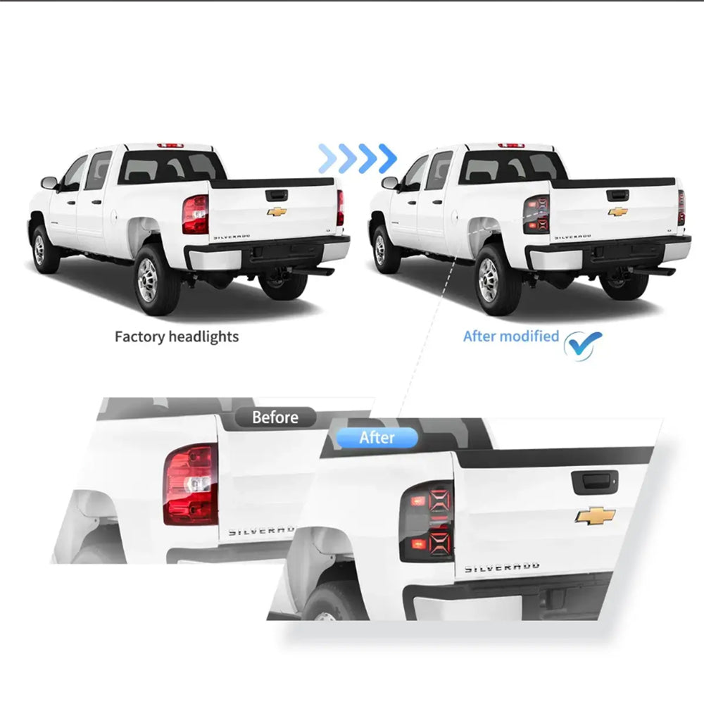 LED Tail Light Assembly With Red Turn Signal Clear For 2007-2013 Chevrolet Silverado 1500 2500HD 3500HD & 2007-2010 GMC Sierra 1500 2500HD 3500HD Dually