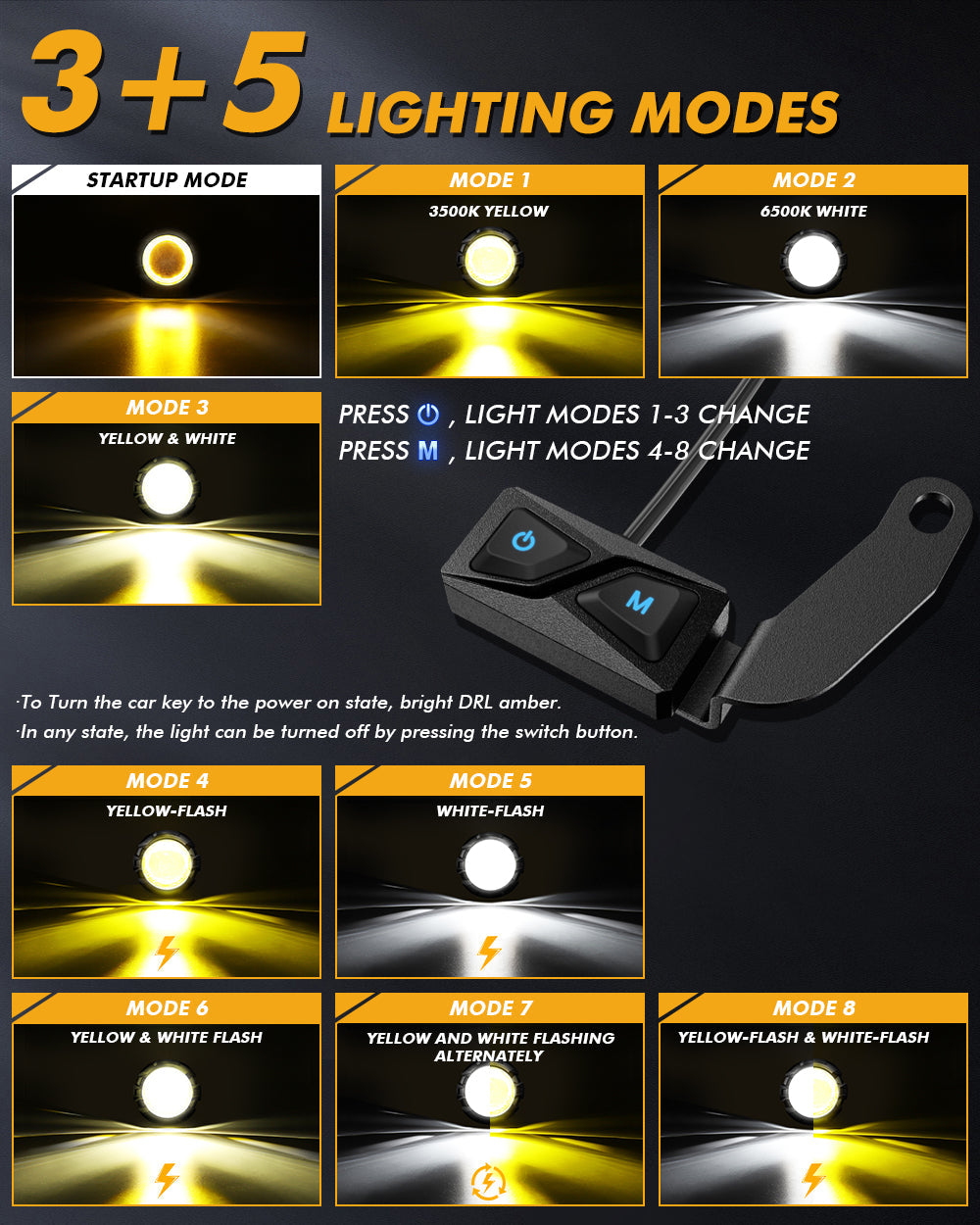 2013 Harley-Davidson Street Glide 1250 Motorcycle LED Spotlight Light 3+5 Light Modes