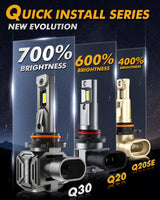 9005+9006 LED Headlight Bulbs Q30 Series Brightest Wireless 110W 24000LM 6500K Cool White | 4 Bulbs