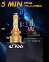 🆕H11+H11 LED Headlight Bulbs S3 Pro Series Dual Decoder CAN-BUS Error Free 12V 120W 24000LM 6500K Cool White |4 Bulbs