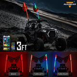 3FT/4FT LED RGB Whip Lights with Bluetooth/ Remote Controlled & Red Universal Flagpole Light Mount  for all UTVs with 1.75" to 2" Roll Cage