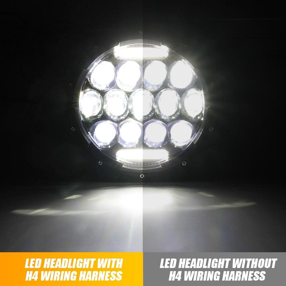 7 Inch LED Headlight Replacement with Halo Ring+ H4 LED Headlight Brightness Intensifier Wiring Harness for Jeep Wrangler JK TJ LJ