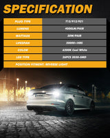 912 921 T15 W16W LED Reverse Back-up Light Bulbs 20W 350% High Brightness CAN-Bus Error Free 6500K White B3 Series | 2 Bulbs