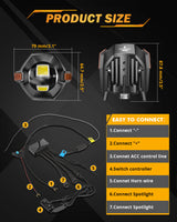 🆕3 Inch Motorcycle LED Spotlight Bi-LED Projector Lens Headlight 120W Dual Color Switchback LED Work Light 3+5 Light Modes for Motorcycle SUV ATV Trucks | 2PCS/Set