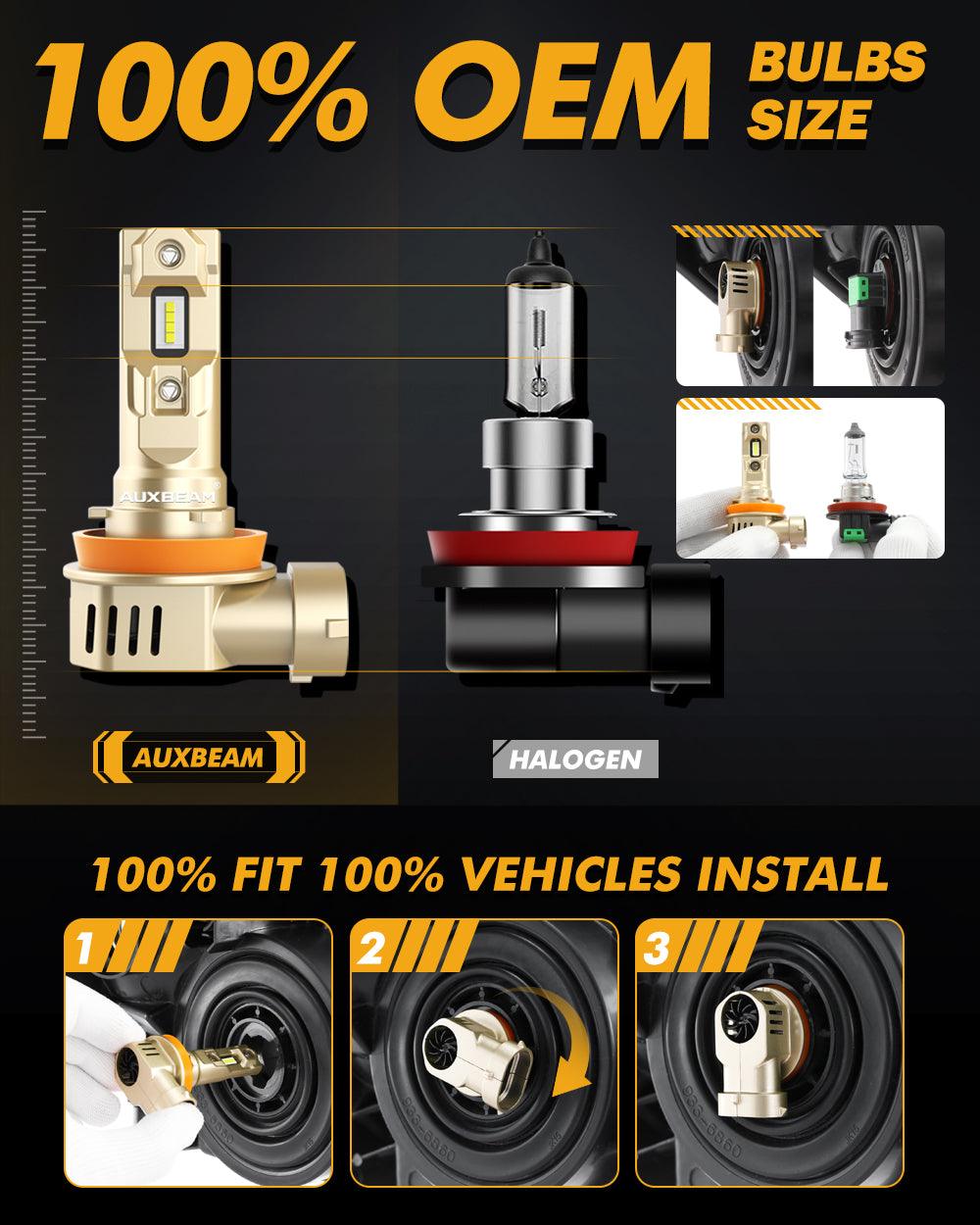 H11+H11 LED Headlight Bulbs 60W 16000LM Q20-SE Series 1:1 OEM Factory Size 6500K Cool White | 4 Bulbs