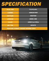 🔥912 921 T15 W16W LED Reverse Back-up Light Bulbs 44W 6000LM CAN-Bus Error Free 6500K White B2 Series | 2 Bulbs