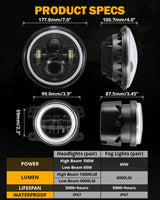 Upgraded RGB 7 Inch Headlights + 4 Inch Fog Lights Combo for Jeep Wrangler JK with APP Control