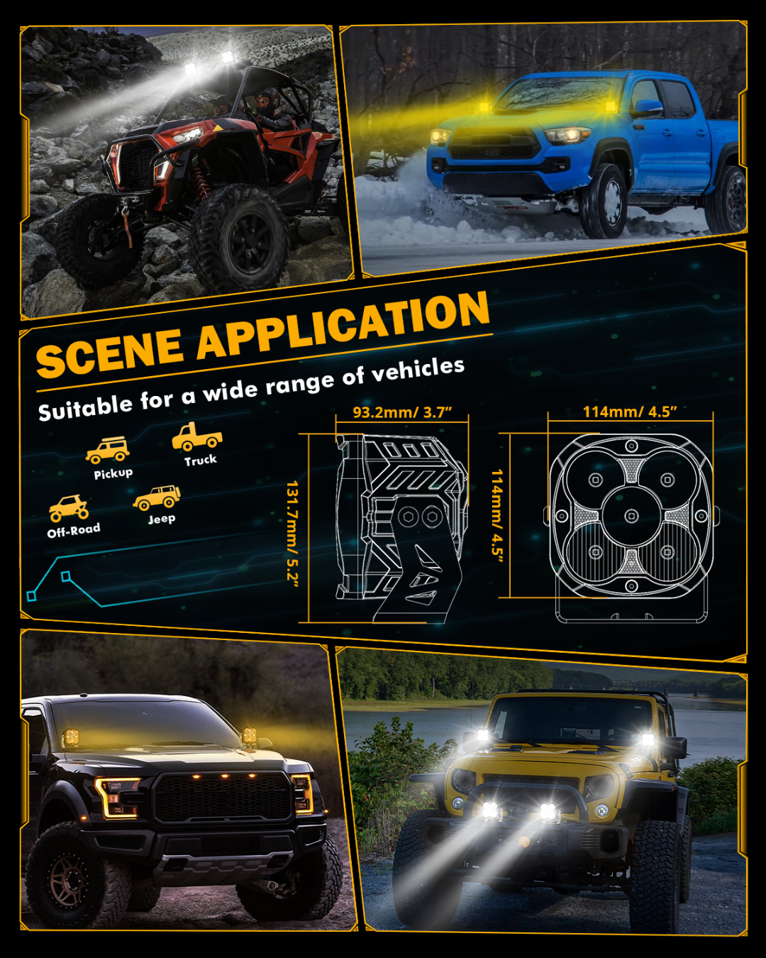 XP-ULTRA Series 4.5 Inch Combo Beam LED Pod Lights Off Road Lights with Amber DRL