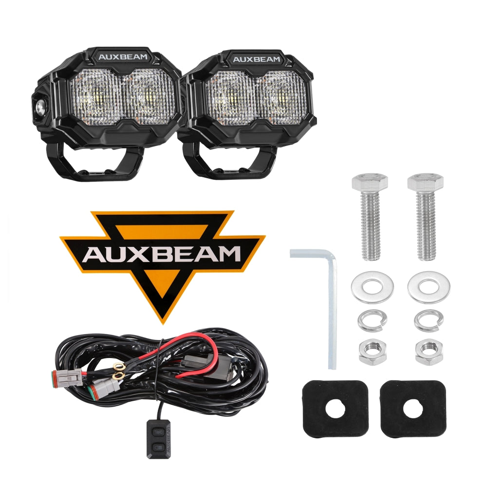 Auxbeam MASTER-T Series 3-Inch Flood Beam Off-Road Lights Amber Backlight