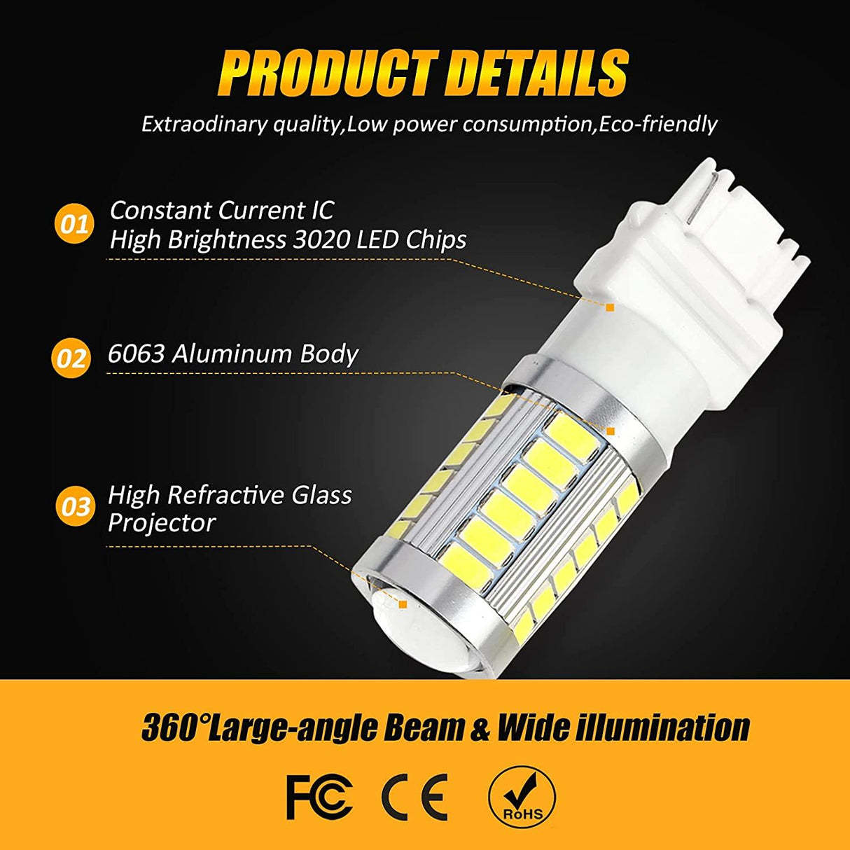 3156 LED Backup Reverse/Turn Signal/Brake Tail Light Bulbs 20W 4000LM 6500K White 33LED Series | 2 Bulbs