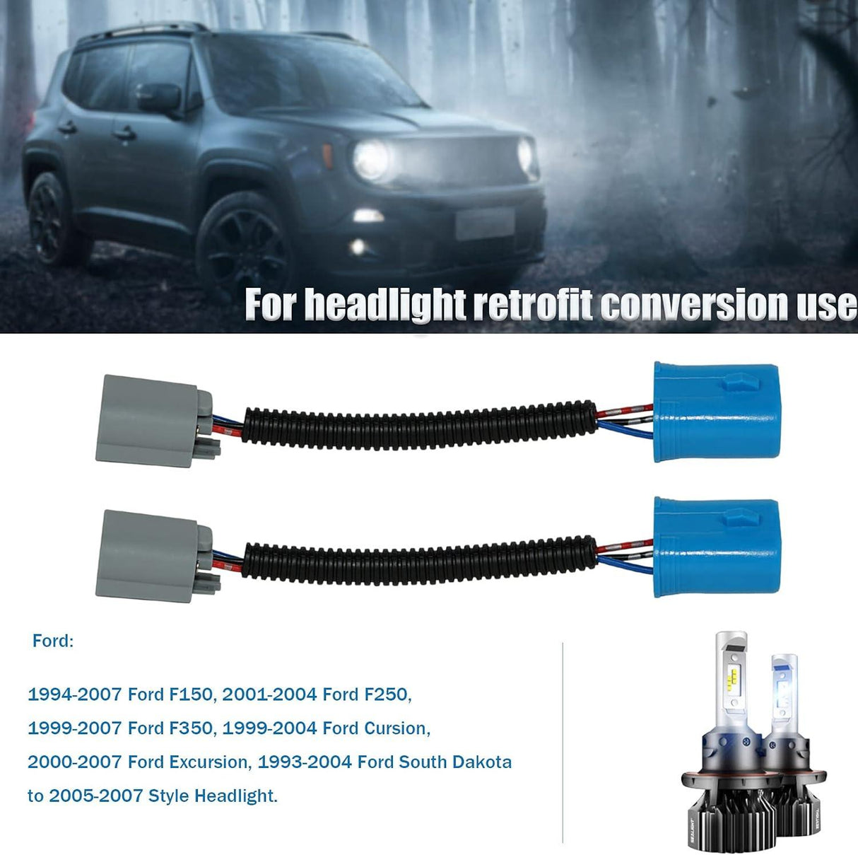 9007 LED Headlight Socket Female Adapter Wiring Harness Connector for Headlight/Fog Light 2pcs/Set