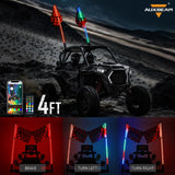 3FT/4FT LED RGB Whip Lights with Bluetooth/ Remote Controlled & Red Universal Flagpole Light Mount  for all UTVs with 1.75" to 2" Roll Cage