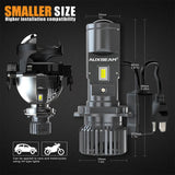H4/HS1 LED Headlight Bulbs Mini Bi-LED Projector Lens High Low Dual Beam for Motorcycle Car Truck ATV UTV Snowmobile | 2 Bulbs