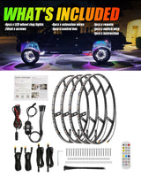 (4pcs/set) 15.5" RGB LED Wheel Ring Lights Magic Dream Color Neon Rim Light with APP & RF Remote Control