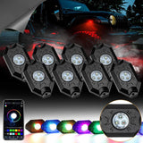 2Pcs 3FT RGB LED Whip Lights with Turn Signal & Brake Light + RGB LED Rock Lights Set with Bluetooth Controlled