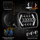 7x6 Inch LED Projector Headlights + H4 LED Headlight Brightness Intensifier Wiring Harness for Jeep Wrangler YJ XJ MJ
