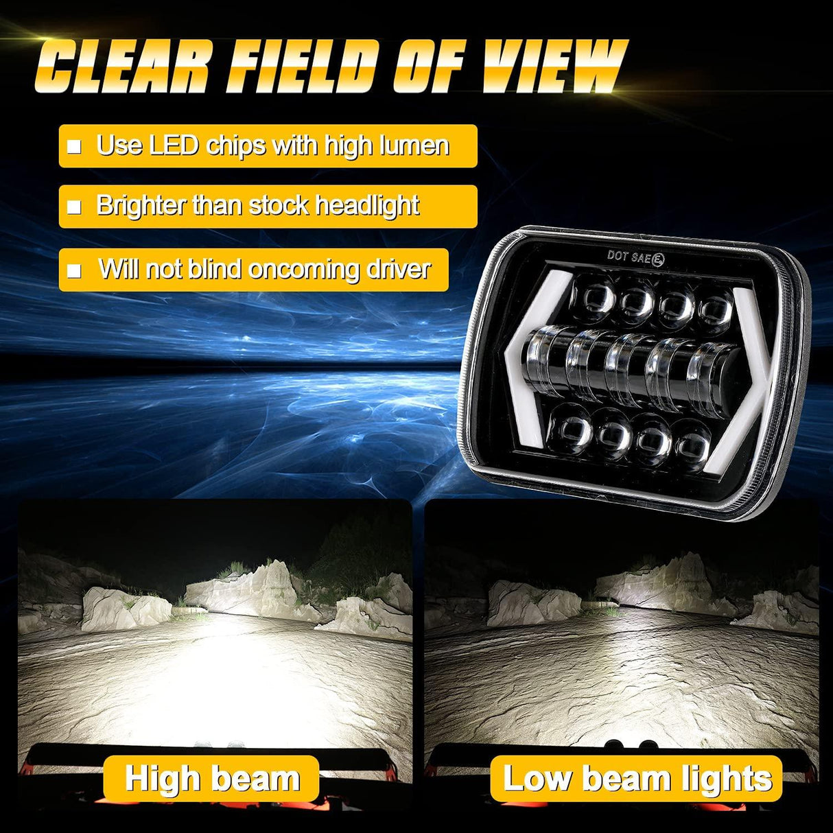 7x6 Inch LED Projector Headlights + H4 LED Headlight Brightness Intensifier Wiring Harness for Chevrolet Express Cargo Van 1500/2500/3500