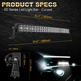 32 Inch 5D Series Straight/Curved LED Light Bar & A-pillar Light Bar Mounting Bracket Combo for RZR 900/ RZR S900/ RZR 900 XC/ RZR XP 1000/ RZR Turbo