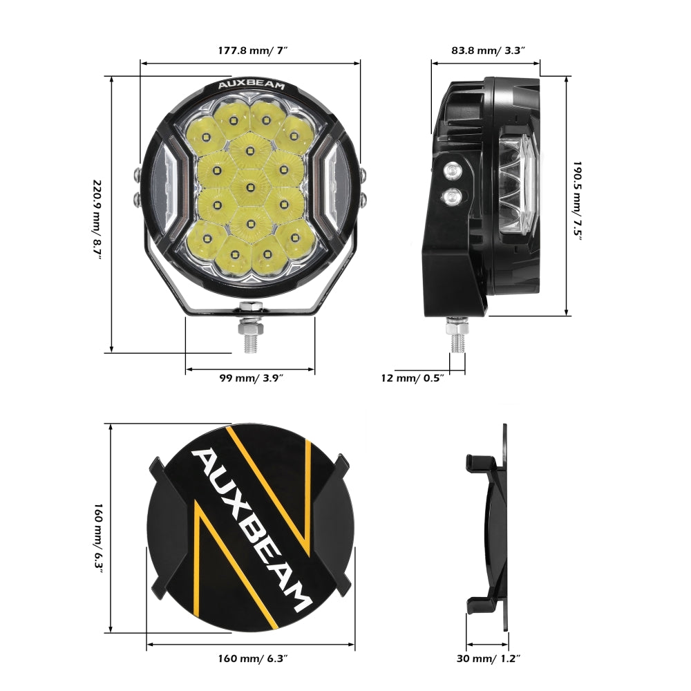 V-ULTRA Series | 7 Inch 226W LED Side Shooter White Pod Lights with Amber DRL