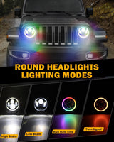 Upgraded RGB 9 Inch Headlights + 4 Inch Fog Lights Combo for Jeep Wrangler JL with APP Control