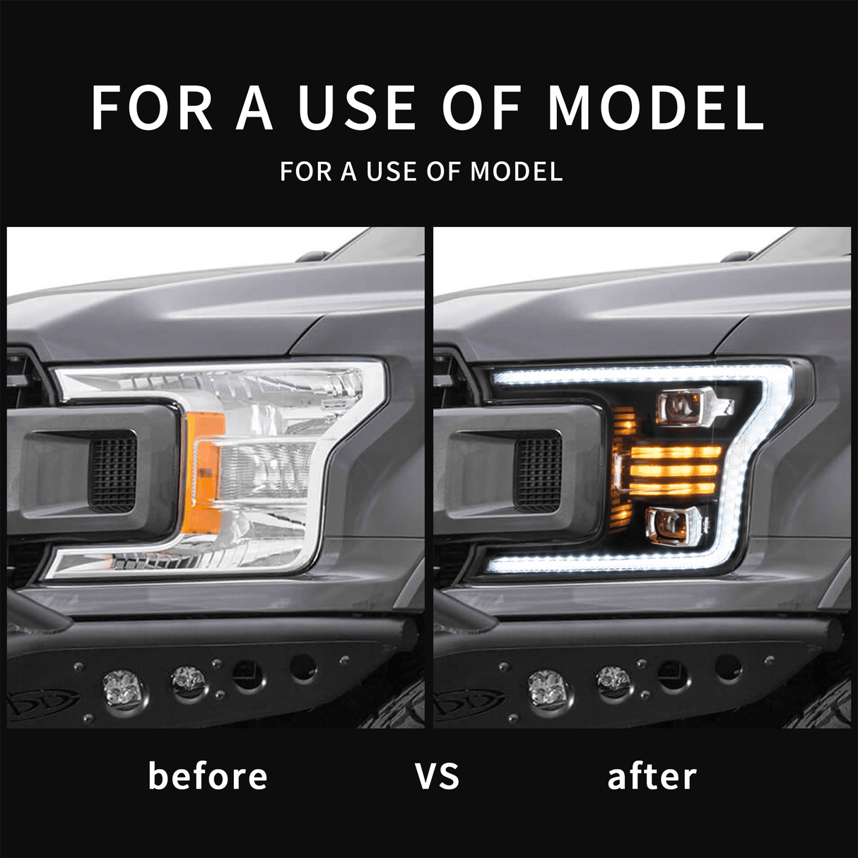 LED Headlight Assembly Dual Beam Projector Black For 2018-2020 Ford F150 13th Gen
