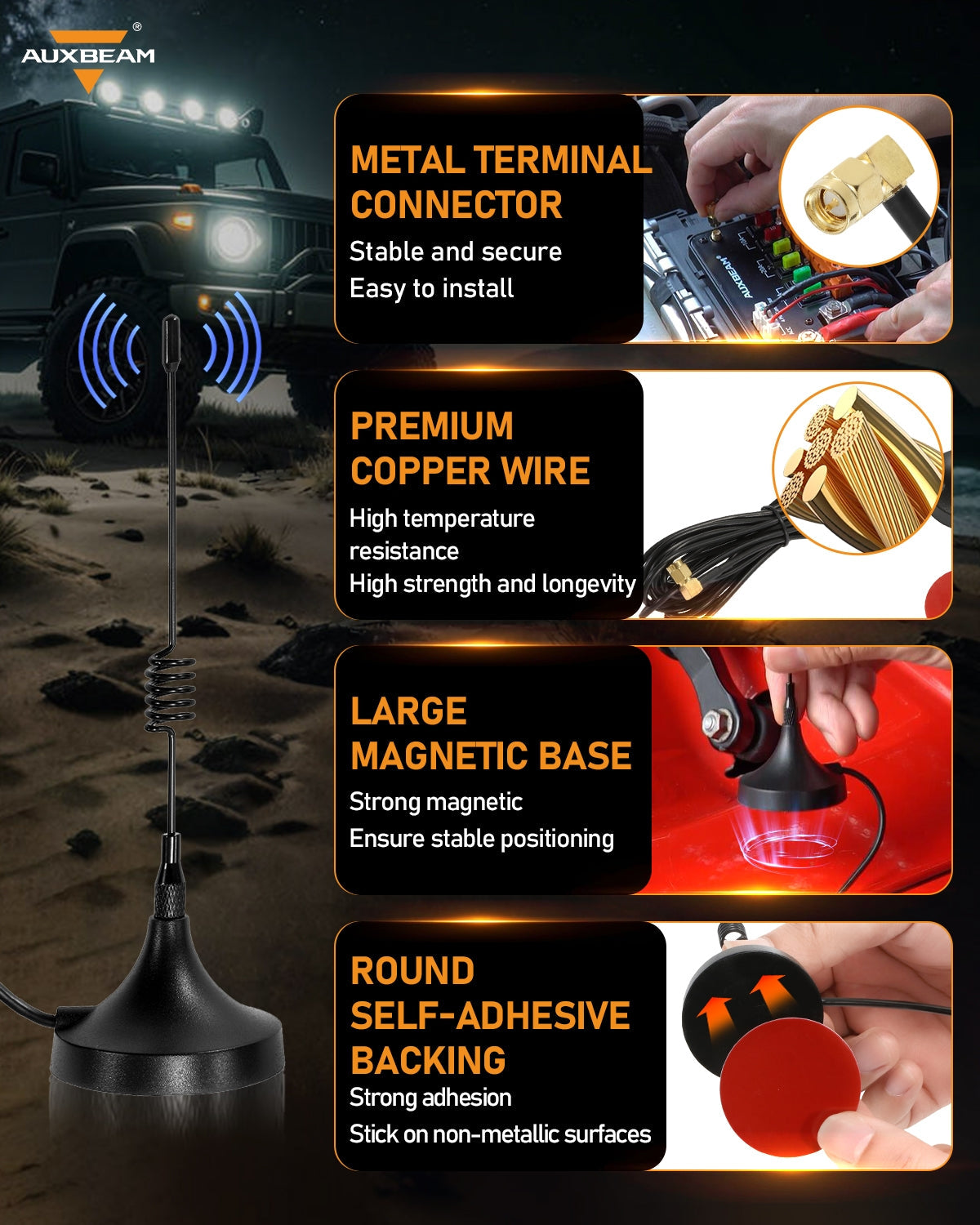 3.6m/12ft Antenna with Magnetic Base for Wireless Remote Control Switch Panel RC-800/AC-800/AC-1200/AS-400/AS-600/AS-800