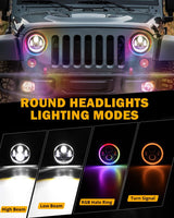 Upgraded RGB 7 Inch Headlights + 4 Inch Fog Lights Combo for Jeep Wrangler JK with APP Control