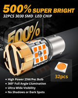🆕BAU15S 7507 LED Turn Signal Light Rear/Front, Side Maker Light Bulbs 50W 4000LM CAN-Bus Error Free 3000K Amber B21-PRO Series |2 Bulbs