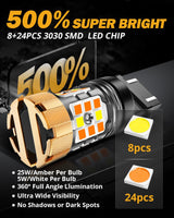 🆕 T25 3157D LED Front Turn Signal & DRL Light Bulbs 50W 4000LM CAN-Bus Error Free Dual Color Switchback White & Amber B21-PRO Series | 2 Bulbs