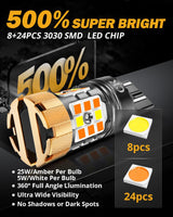 🆕 7443 US-CK LED Front Turn Signal & DRL Light Bulbs 50W 4000LM CAN-Bus Error Free Dual Color Switchback White & Amber B21-PRO Series | 2 Bulbs