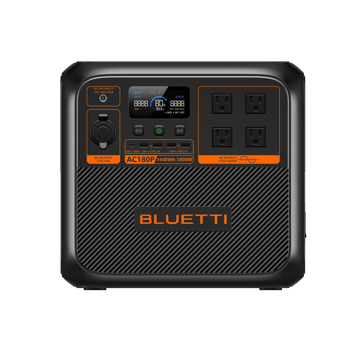 BLUETTI AC180 Solar Portable Power Station | 1,800W Pure Sine Wave, 1,152Wh LiFePO₄ Battery | 45-Min Turbo Recharge, App Control & UPS Backup