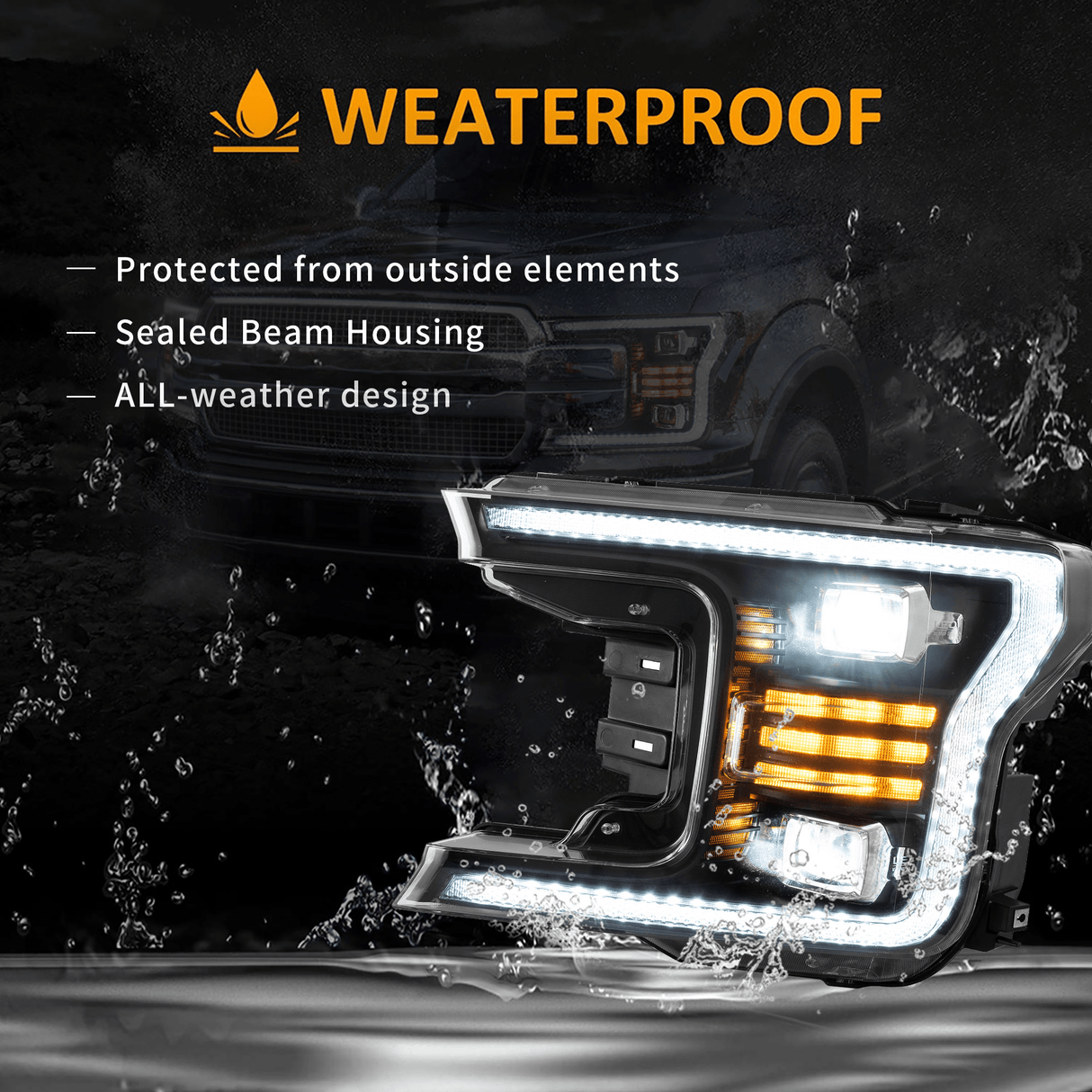 LED Headlight Assembly Dual Beam Projector Black For 2018-2020 Ford F150 13th Gen