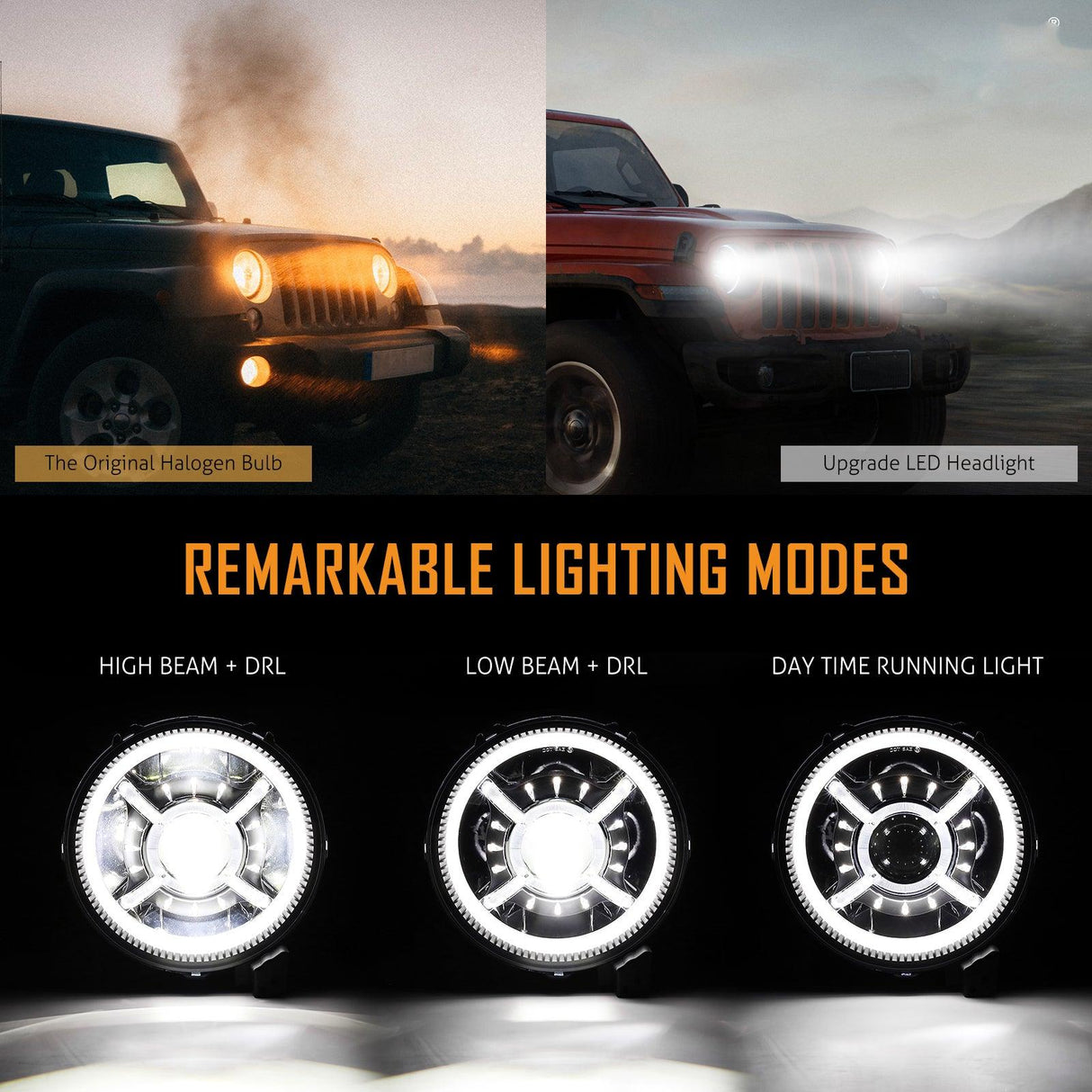 (2pcs/set) 9 Inch RGB Headlights Replacement Bluetooth Control for Jeep Wrangler JL JLU Sport Rubicon Sahara Gladiator JT 2019 2020 w/ DRL
