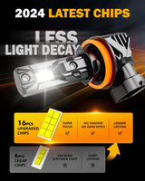 🆕H11+H11 LED Headlight Bulbs/Fog Lights Q15 Series Fanless & Wireless 60W 18000LM 6500K Cool White | 4 Bulbs