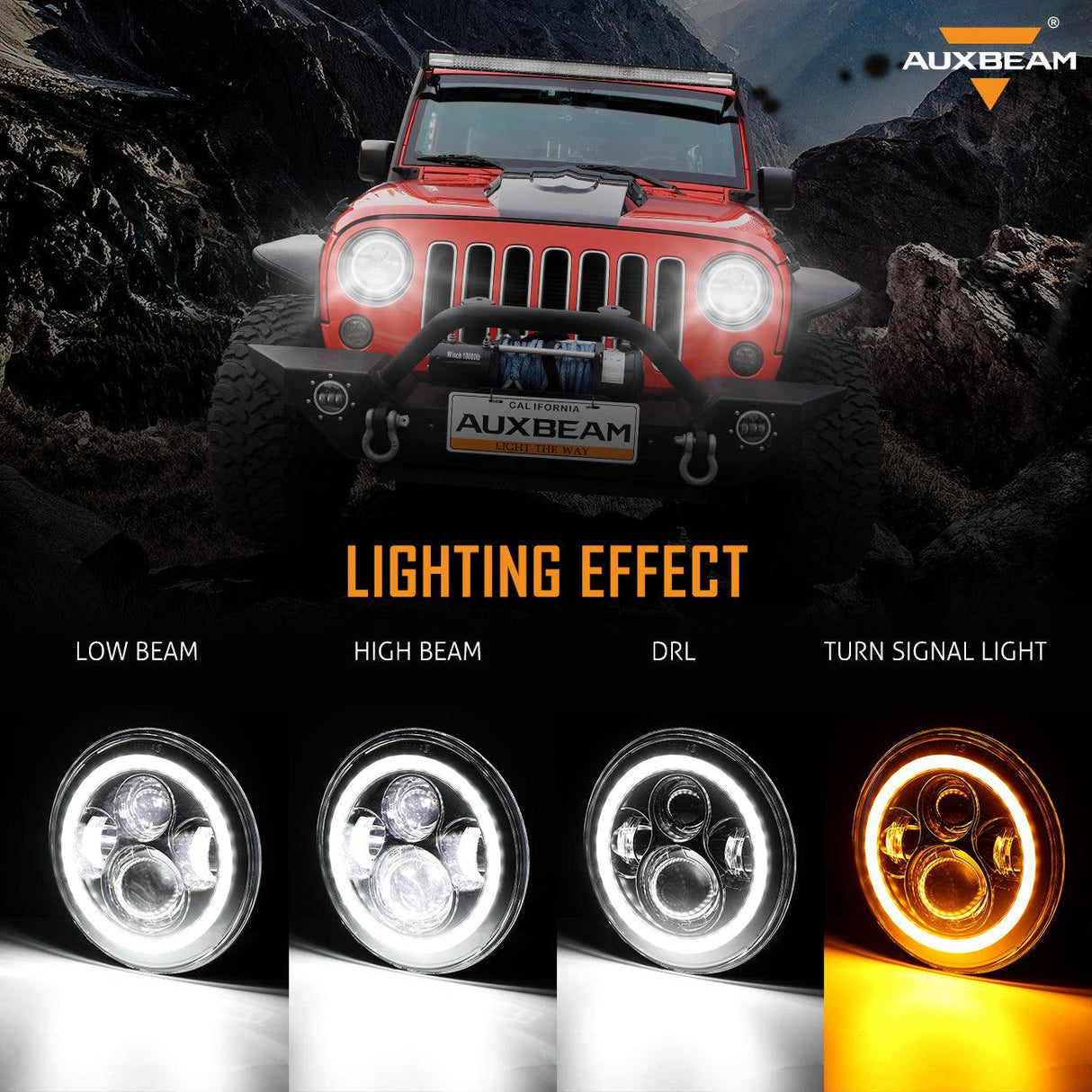 7" LED Halo Headlights+5D-PRO 52" Straight LED Light Bar+Windshield Mounting Brackets 18W Pod Lights Set for Jeep Wrangler TJ