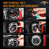 7" LED Halo Headlights + 4" Inch LED Fog Lights with DRL + 5D-PRO 52" Straight LED Light Bar + Windshield Mounting Brackets + 18W Flood Beam Pod Lights Set for for Jeep Wrangler JK