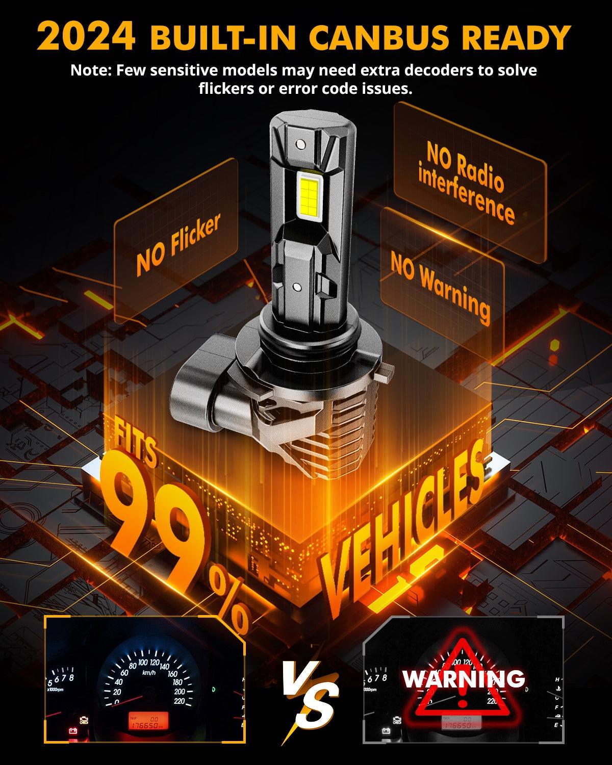 🆕9005+9006 LED Headlight Bulbs Q15 Series Fanless&Wireless 60W 18000LM 6500K Cool White | 4 Bulbs