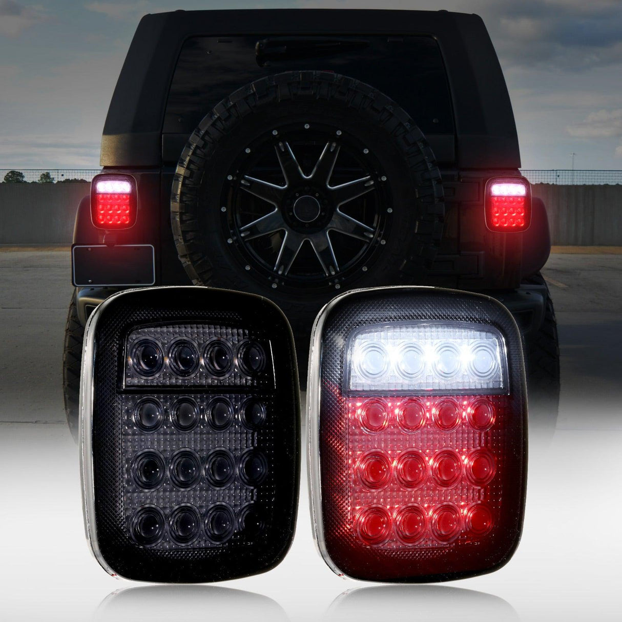 (2pcs/set) Universal Tail Lights 16LEDs for Jeep Wrangler YJ TJ CJ Truck Trailer Boat (Smoked)