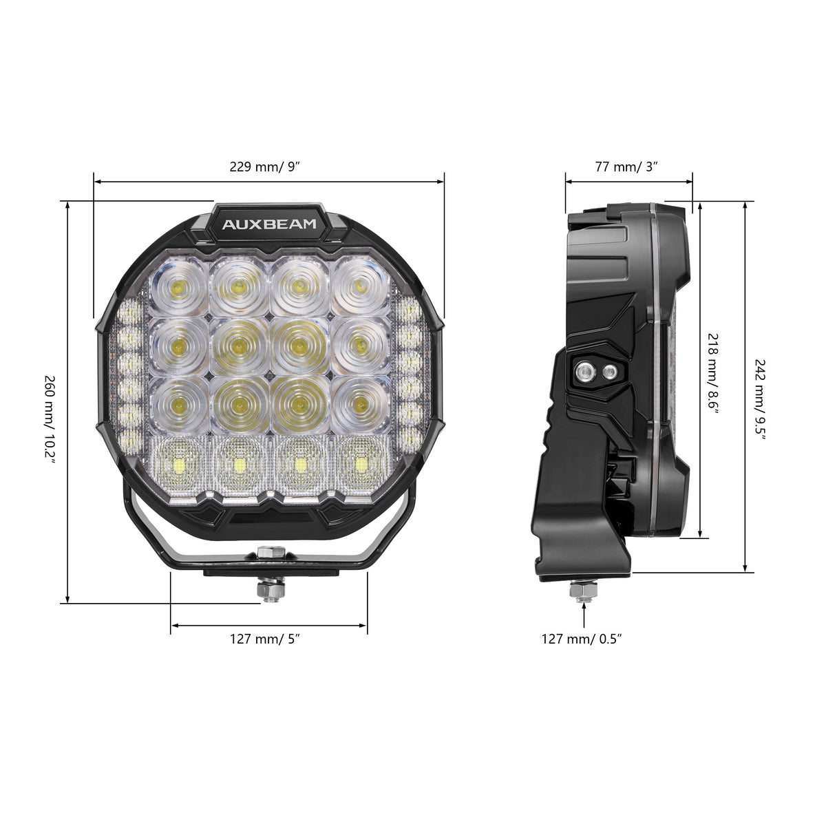 Auxbeam MASTER-T Series 9" Combo Beam Off-Road Lights Amber Backlight