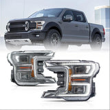 LED Headlight Assembly Dual Beam Projector With Start-up Animation Black/Chrome For 2018-2020 Ford F150 13th Gen