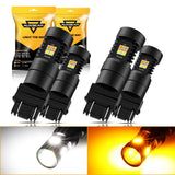 T25 3157 3156 LED Front Turn Signal & DRL Light Bulbs 300% High Brightness Dual Color Switchback White & Amber | 2 Bulbs