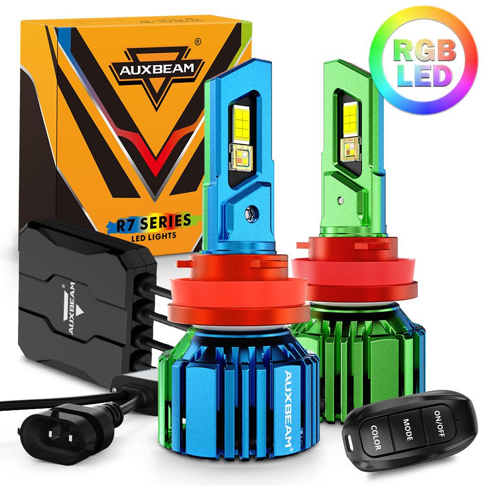 🆕H11/H9/H8 RGB LED Headlight Bulbs/DRL/Fog Light R7 Series 70W 25000LM 6500K Cool White + RGB Remote Control | 2 Bulbs
