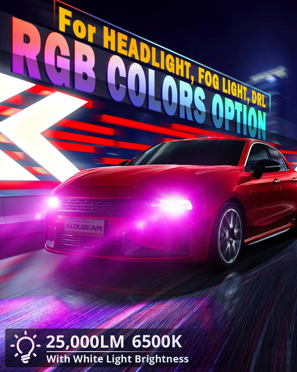 🆕9005/HB3 RGB LED Headlight Bulbs/DRL/Fog Light R7 Series 70W 25000LM 6500K Cool White + RGB Remote Control | 2 Bulbs