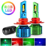 🆕9012/HIR2 RGB LED Headlight Bulbs/DRL/Fog Light R7 Series 70W 25000LM 6500K Cool White + RGB Remote Control | 2 Bulbs