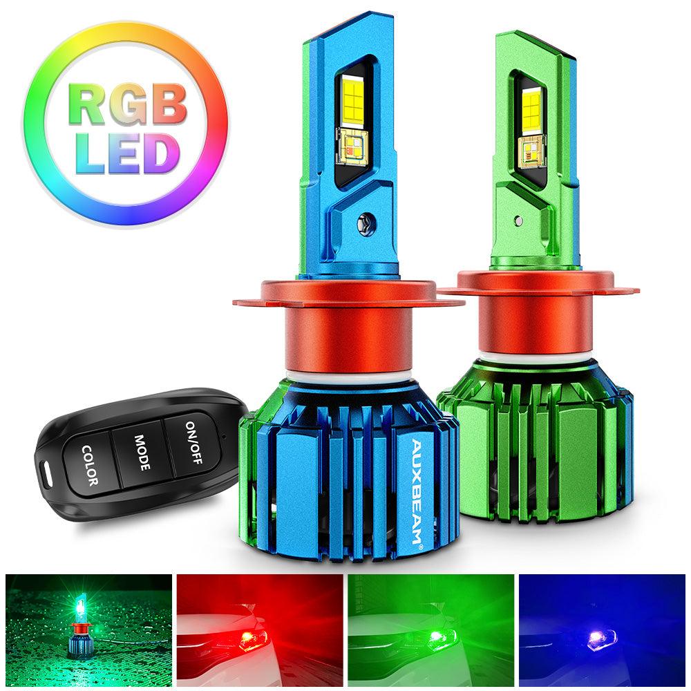 🆕H7 RGB LED Headlight Bulbs/DRL/Fog Light R7 Series 70W 25000LM 6500K Cool White + RGB Remote Control | 2 Bulbs