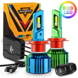 🆕H7 RGB LED Headlight Bulbs/DRL/Fog Light R7 Series 70W 25000LM 6500K Cool White + RGB Remote Control | 2 Bulbs