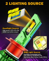 🆕H7 RGB LED Headlight Bulbs/DRL/Fog Light R7 Series 70W 25000LM 6500K Cool White + RGB Remote Control | 2 Bulbs