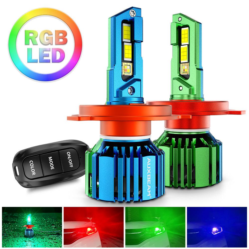 🆕H4/9003 RGB LED Headlight Bulbs/DRL/Fog Light R7 Series 70W 25000LM 6500K Cool White + RGB Remote Control | 2 Bulbs