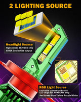 🆕H4/9003 RGB LED Headlight Bulbs/DRL/Fog Light R7 Series 70W 25000LM 6500K Cool White + RGB Remote Control | 2 Bulbs